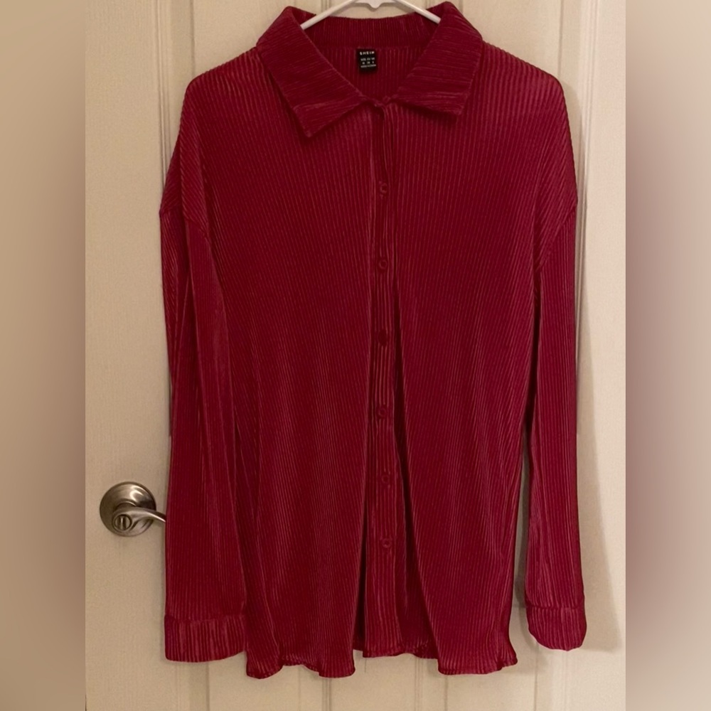 Shein pink button down top